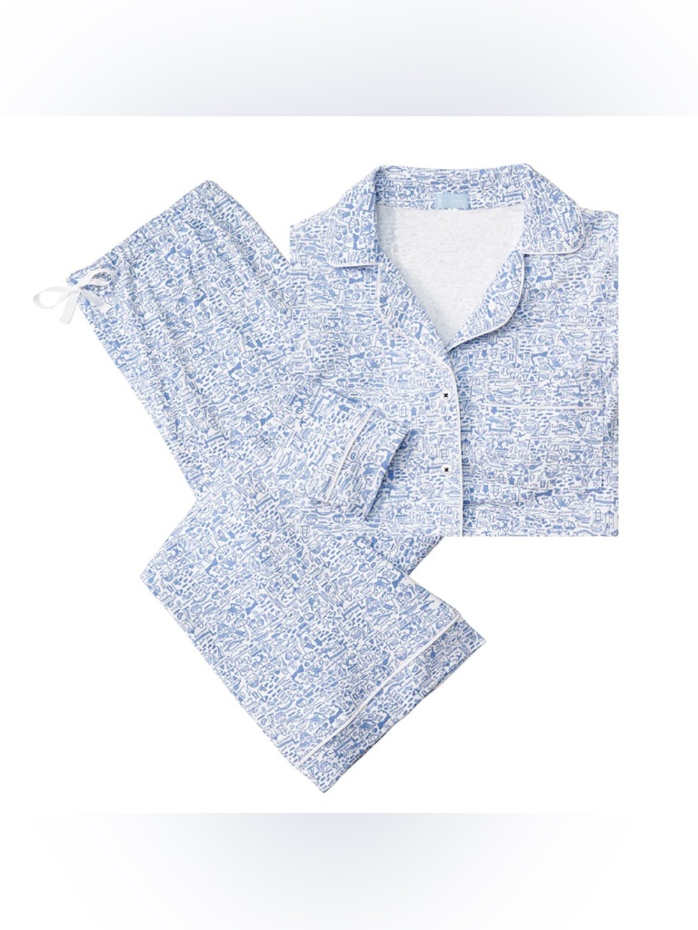 Joy Street Cape Cod Women’s Button Front Long Pajama Set Size L 100% Pima Cotton